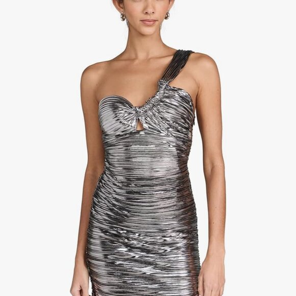 ASTR Brand Silver Metallic Mini Dress, Medium - Picture 1 of 5